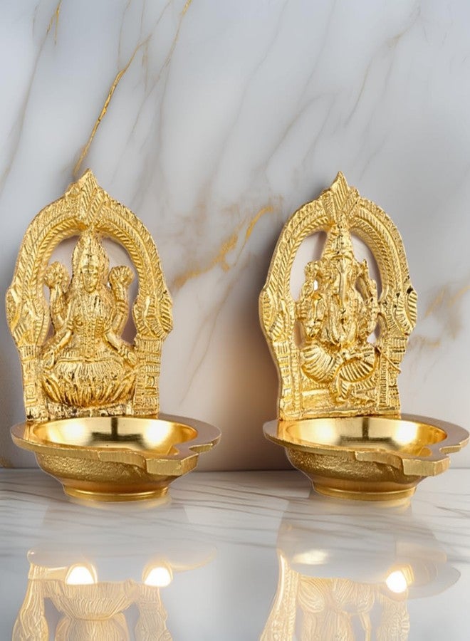 Sacch Brass Diya Set Lakshmi & Ganesh Oil Lamps for Puja, Festival Decoration and Gifting. - Image 2
